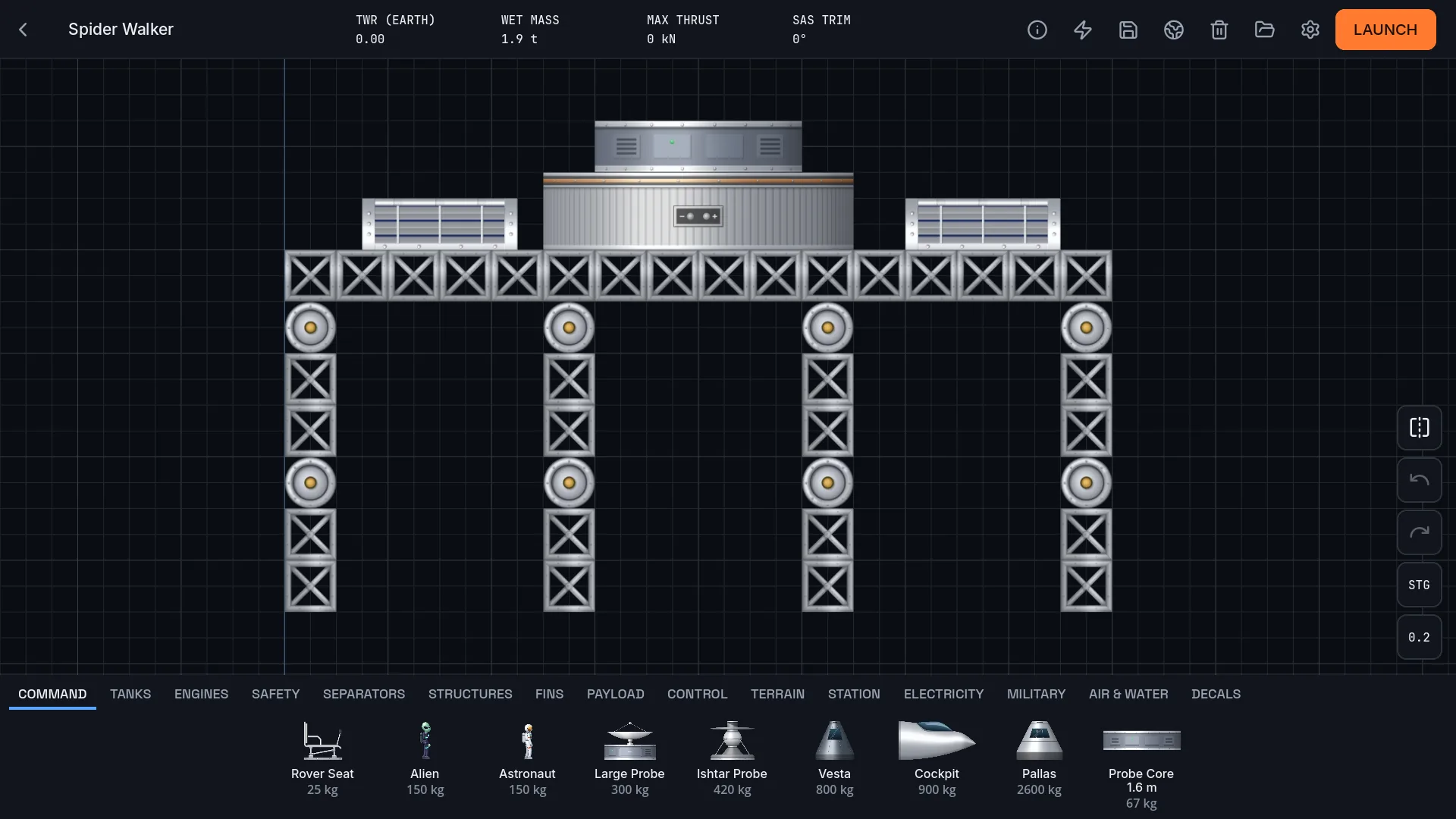 A walking machine built from trusses, hinges and wheels in the builder