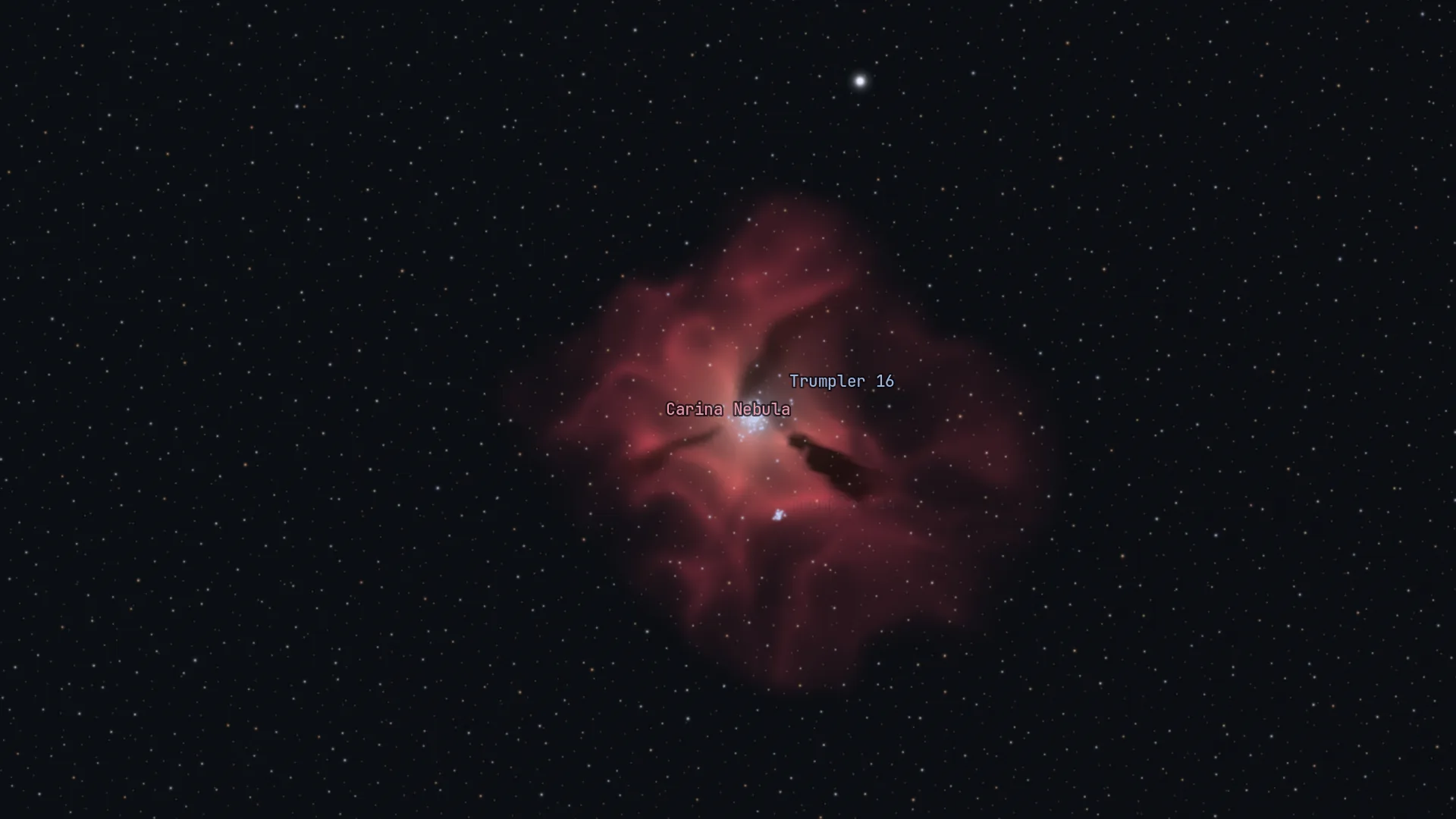 The Carina Nebula on the galaxy map, a red cloud around the Trumpler 16 cluster