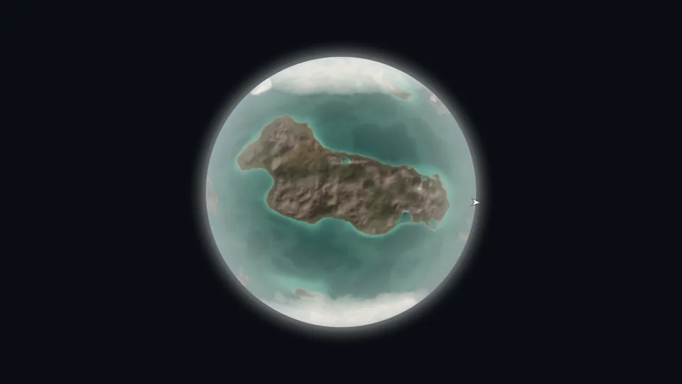 Island planet seen from orbit in Rocket Foundry