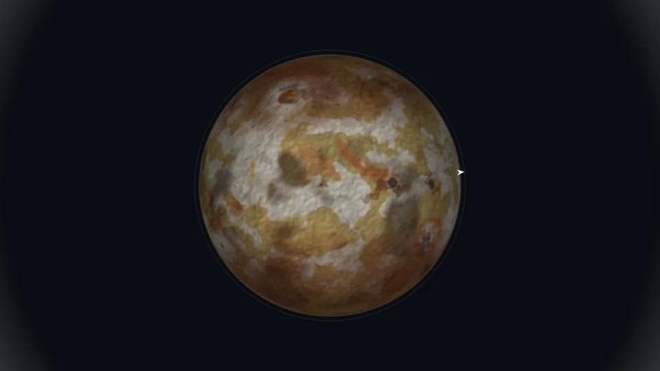 Volcanic moon seen from orbit in Rocket Foundry
