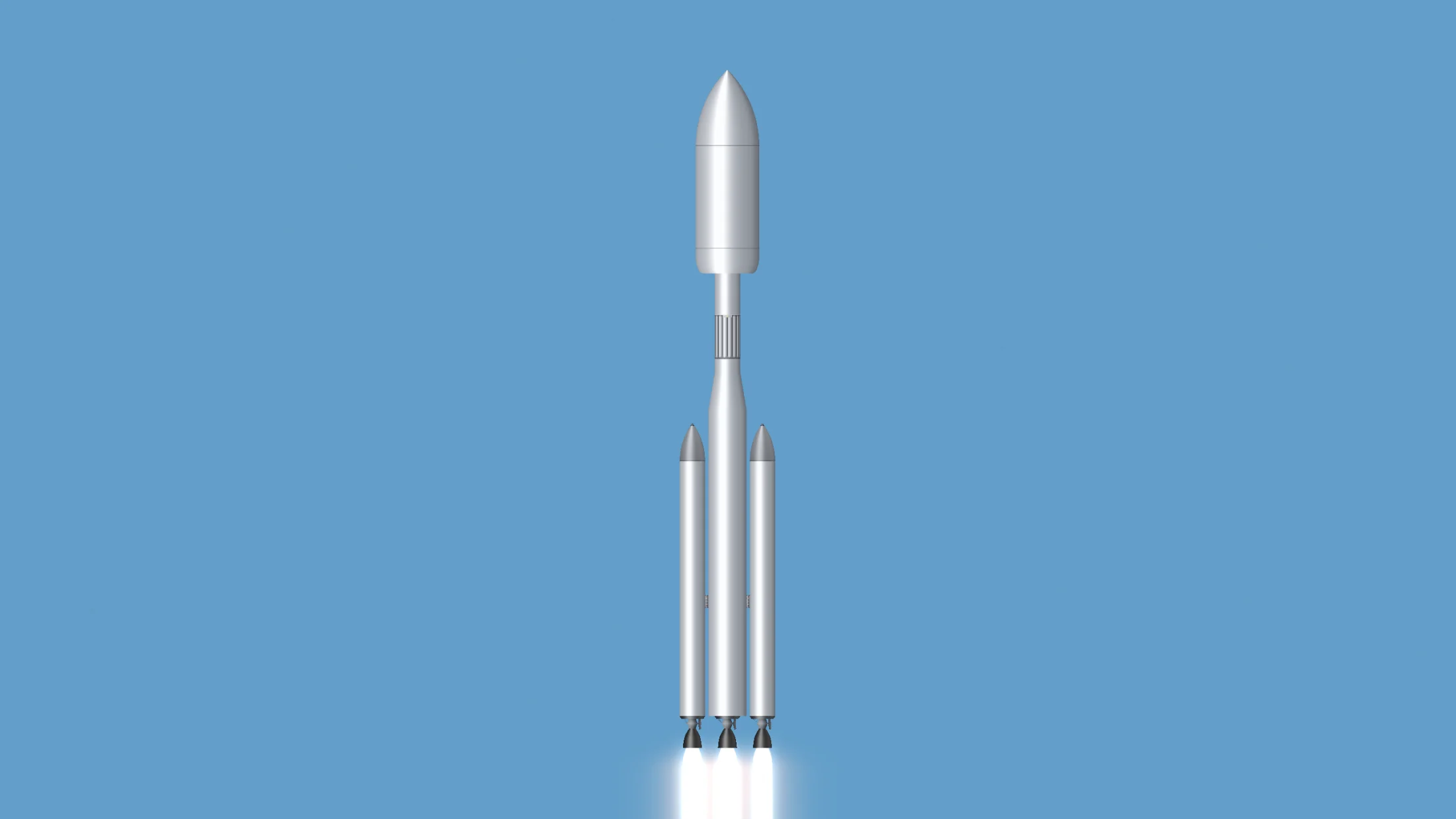 A heavy-lift rocket launching from Earth in Rocket Foundry